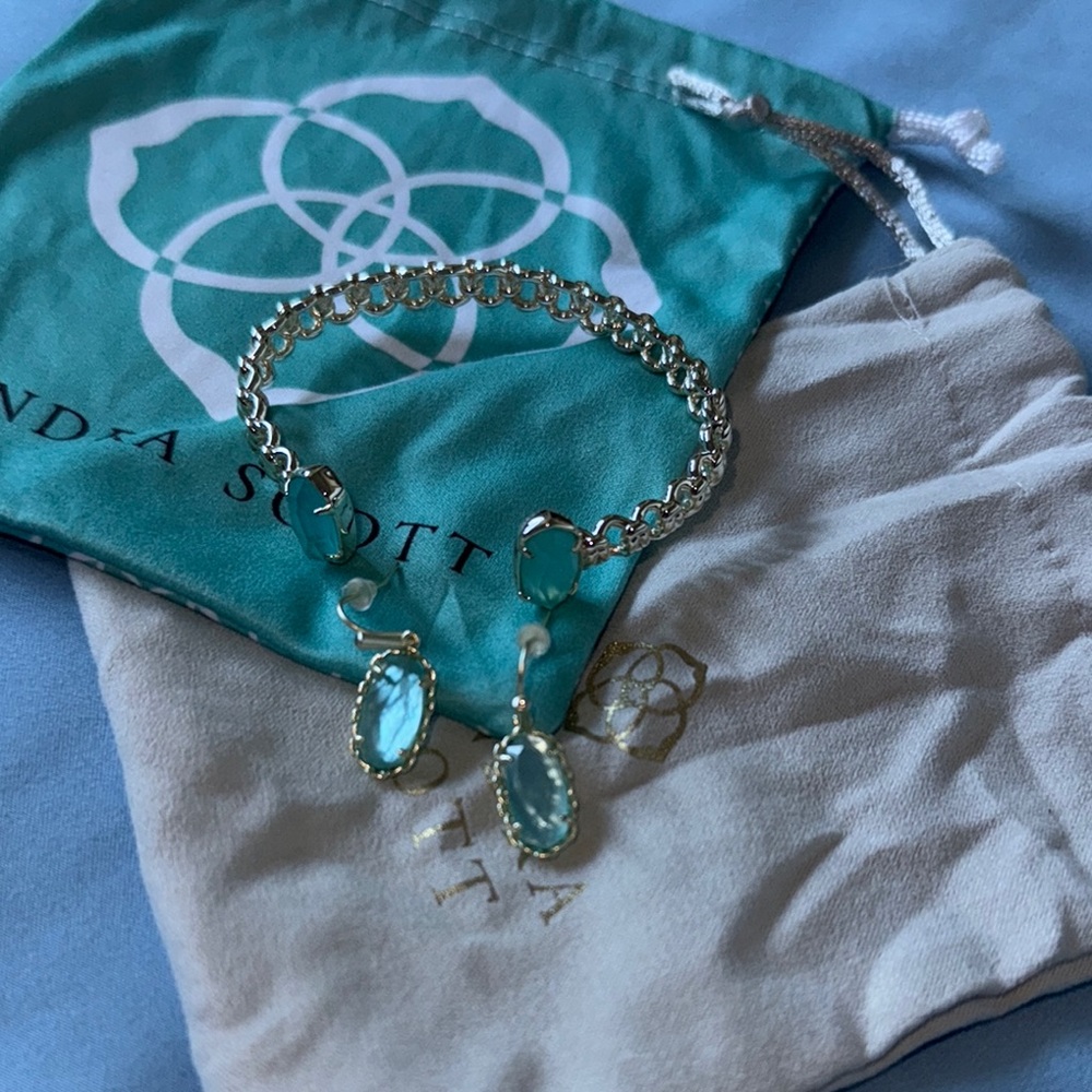 Kendra Scott Gold and Blue Bracelet with Matching Earrings